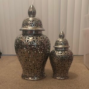 Elegant Silver and Red Decorative Lantern Set